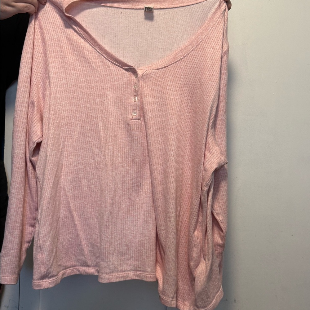 HUE Light Pink Button Down Women's Top